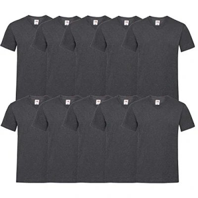 Abbildung von Fruit of the Loom 10 T Shirts V Neck M L XL XXL 3XL 4XL 5XL Ausschnitt Diverse Farben HL Kauf (XL, 10er Dark Heather)
