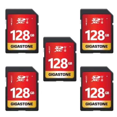 Abbildung von Gigastone 128GB SDXC Speicherkarte 5er Pack, UHS I U1 Klasse 10, bis zu 80 MB/Sek. für Digitalkameras Canon Sony Nikon Olympus PC