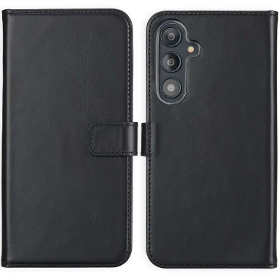 Abbildung von Samsung Galaxy S24 FE Hülle Echtleder Selencia Klapphülle Handyhülle Schwarz