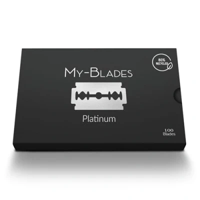 Abbildung von My Blades® Platinum 100 besonders sanfte Doppelklingen eisgehärteter &amp; nachhaltig produzierter Edelstahl Rasierklingen für empfindliche Haut
