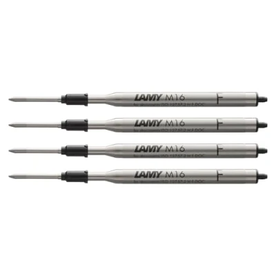 Abbildung von Lamy M16 4er Set Kugelschreiber Großraummine aus Metall Original Ersatzmine für alle Modelle dokumentenecht Strichbreite Fein in Tintenfarbe schwarz