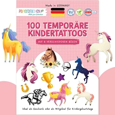 Abbildung von Papierdrachen 100+ Tattoos für Mädchen besonders hautfreundliche Kindertattoos Pferde Kinder Geschenkidee &amp; Mitgebsel 100% vegan dermatologisch geprüft Set 8