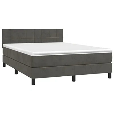 Abbildung von vidaXL Boxspringbett mit Matratze LED Bett Polsterbett Doppelbett Bettgestell Lattenrost Bettrahmen Hotelbett Schlafzimmerbett Dunkelgrau 140x200cm Samt