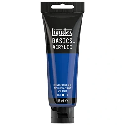 Abbildung von Liquitex 8870025 Basics Acrylfarbe, monopigmentierte Künstlerpigmente, lichtecht, mittlere Viskosität, Archivqualität, seidenglänzender Finish, 118ml Tube Phthalozyaninblau
