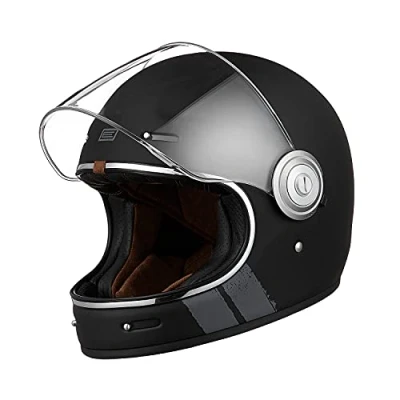 Abbildung von ORIGINE Full Face Integral Motorradhelm Vintage Retro Style Fiberglas Crash Helm ECE(Strip Black,L)