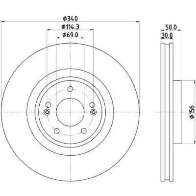 Abbildung von HELLA 8DD 355 134 871 Bremsscheibe 340 30 05/07 114,3 innenbelüftet beschichtet ohne Radlager, Radbefestigungsbolzen, Radnabe KIA: SORENTO 3