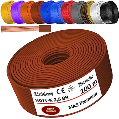 Abbildung von MAS Premium Aderleitung H07 V K 1x2,5 mm² HBL GRGE RT DBL BR OR GR WS VIO oder GE Einzelader flexibel Von 5 bis 100m (Braun, 100m)
