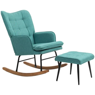 Abbildung von HOMCOM Schaukelsessel Stillsessel mit Hocker (Schaukelstuhl, 2 St., Schwingsessel), für Wohnzimmer, Schlafzimmer, 64L x 89B 90H cm, Dunkelgrün