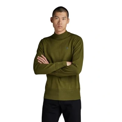 Abbildung von G STAR RAW Herren Premium Core Mock Knitted Pullover, Grün (Dark Olive D21932 B692 C744), M