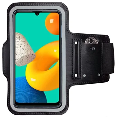 Abbildung von CoverKingz Sportarmband für Samsung Galaxy M32 Armtasche mit Schlüsselfach Oberarm Halterung Sport Laufarmband Handy Armband Schwarz
