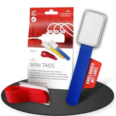 Abbildung von LABEL THE CABLE Kabeletiketten mit Klettverschluss für das Perfekte Kabelmanagement Kabelbeschriftung Kabelorganisation LTC MINI TAGS 10 Stück Bunt 2530