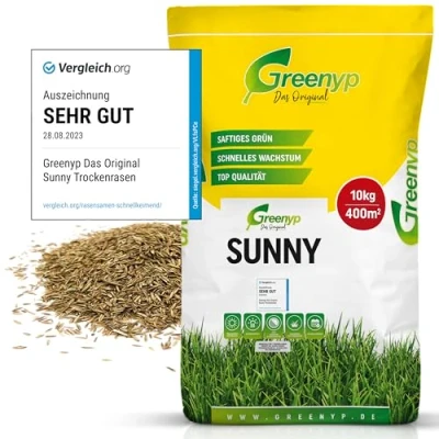 Abbildung von Greenyp Sunny I dürreresistenter Trockenrasen 10kg für 400m² Grassamen Rasensamen Rasensaat Gras Nachsaat schnellkeimend