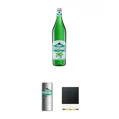 Abbildung von Nordbrand Pfefferminzlikör 3,0 Liter Magnum + 0,25 Dose Schiefer Glasuntersetzer eckig ca. 9,5 cm Durchmesser