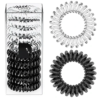 Abbildung von Reskthetic hochwertige Spiral Haargummi (transparent/schwarz), schonend zum Haar, nachhaltig, umweltfreundlich, (Telefonkabel, Zopfgummis) für Mädchen &amp; Frauen/Damen (10 x 4 cm)