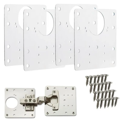 Abbildung von SO TECH® Möbelbeschlag Topfband Reparaturplatten Edelstahl 90 x 0,53 mm (4 St), Reparaturset für Topfbänder mit Ø35 mm, Schrankscharnier Topfscharnier
