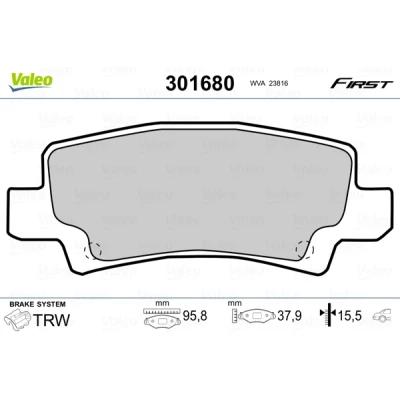 Abbildung von VALEO 301680 Bremsbelagsatz FIRST Hinterachse exkl. Verschleißwarnkontakt ohne Anti Quietsch Blech TOYOTA: Corolla IX Kombi, Schrägheck