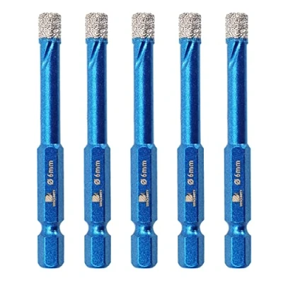 Abbildung von Diamantbohrer fliesenbohrer set 6mm BRSCHNITT 5 Stück Sechskant Schaft Lochsäge für Keramik, Granit, Glas, Porzellan, Fliesen, Feinsteinzeug, Mauerwerk, Marmor.