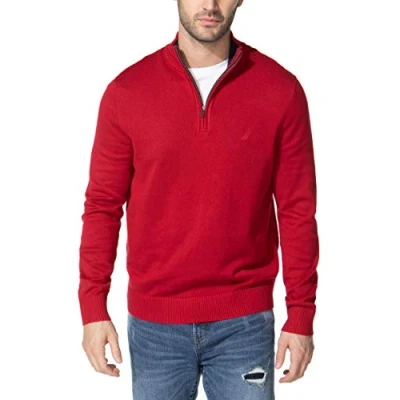 Abbildung von Nautica Herren Quarter Zip Pullover, Nautisches Rot, XL