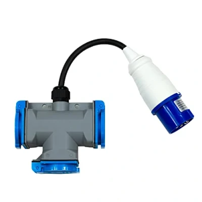 Abbildung von CEE Adapter Stromadapter Interbosch/Benson Stecker auf 3X Schukosteckdose