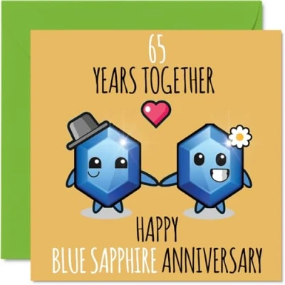 Abbildung von Süße Karte zum 65. Hochzeitstag mit blauem Saphir für Freund und Freundin Glückwunschkarten Damen Herren, 145 x mm, Grußkarten fünfundsechzig Jubiläen