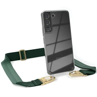 Abbildung von EAZY CASE Hülle mit Band kompatibel Samsung Galaxy S22 5G Handyhülle Umhängeband für Silikonhülle Transparent Schutzhülle Handykette zum Umhängen Handykordel Smartphone Grün Gold