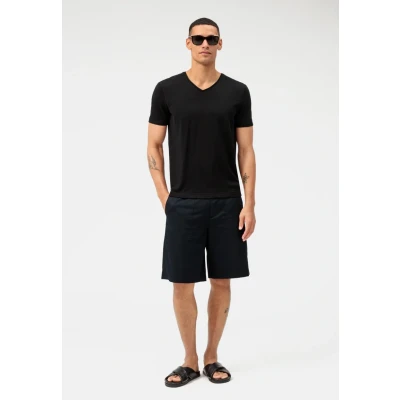 Abbildung von OLYMP Regular Fit T Shirt Halbarm V Ausschnitt Leinen Stretch Jersey schwarz Gr. L