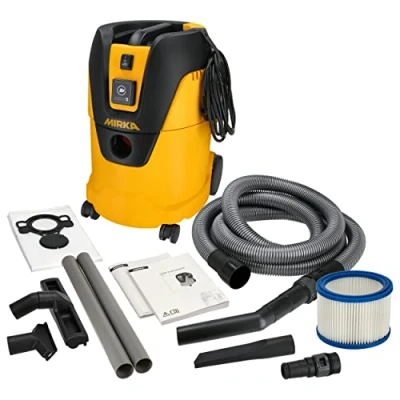 Abbildung von Mirka Industriestaubsauger Nass und Trockensauger 25 Liter / Absaugschlauch 1000 W Leistung inkl. Adapter für Schleifmaschinen Düsenset, Schwarz, Gelb