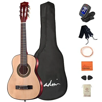 Abbildung von ADM 1/4 Kinder Konzertgitarren Set, 76,2 cm, Junior Gitarrenset für Anfänger mit Gigbag, Stimmgerät, Gurt, Plektren, extra Saiten, Aufbewahrungstasche und Reinigungstuch (Natur)