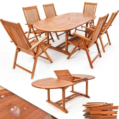 Abbildung von Casaria Sitzgruppe, Holz 6 Stühle mit Tisch Wetterfest FSC® zertifiziert Schirmständer