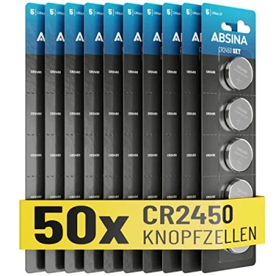 Abbildung von ABSINA CR2450 Knopfzelle 50er Pack CR 2450 3V Knopfzellen auslaufsicher Knopfzelle, (1 St)