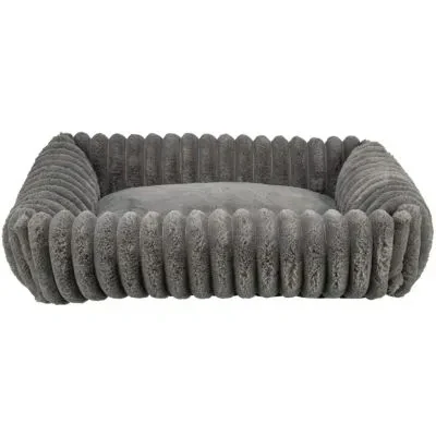Abbildung von TRIXIE Hundebett Lonni 100x70 cm in grau eckiges Kuschelbett mit weichem Plüsch Cord Look, Hundekorb für große Hunde, fest integriertes Kissen, rutschfester Boden weich &amp; waschbar 374022