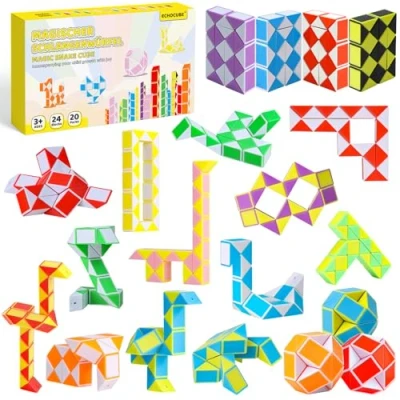 Abbildung von ECHOCUBE Magischer Schlangenwürfel, 20er Pack 24 Blöcke Schlangengeschwindigkeitswürfel Partytütenfüller, Drehen Sie Schlangenpuzzle Spielzeug, Partygeschenke für Kinder (zufällige Farbe)