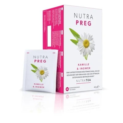 Abbildung von Nutra Tea NUTRAPREG, Schwangerschaftstee unterstützt während der Schwangerschaft das Wohlbefinden, beugt Übelkeit vor, trägt zur Entspannung bei, 40 wiederverwendbare Teebeutel, mit Kamille &amp; Ingwer