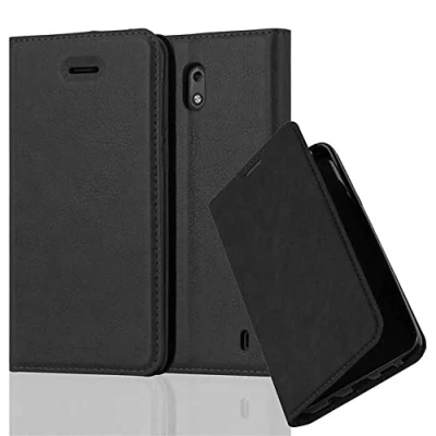 Abbildung von Cadorabo Hülle kompatibel mit Nokia 2 2017 aus Premium Kunst Leder Flip Klappbare Stoßfeste Magnetische [Standfunktion] [Kartenfächern] Cover für Tasche in Schwarz