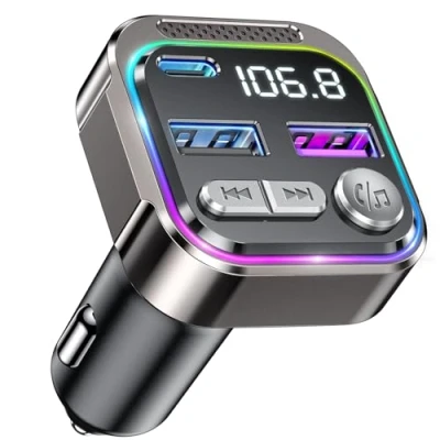 Abbildung von GizmoVine Bluetooth Adapter Auto, FM Transmitter, PD 36W + QC3.0 18W Dual Schnellladung, Freisprechen, Musik Player unterstützt 64 G Laufwerk mit Lichtschalter