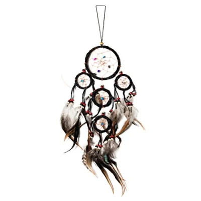 Abbildung von 40cm x 9cm Dreamcatcher Traumfänger Schwarz Bunte Steine Indianer Muschel