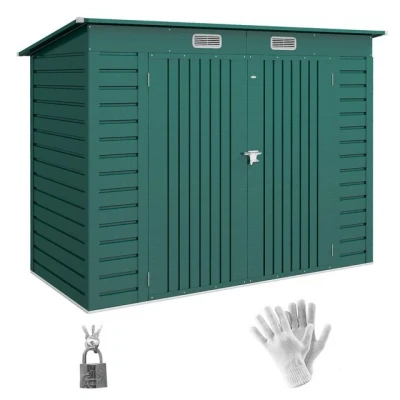 Abbildung von Outsunny Gerätehaus 4,1m3, mit Doppeltüren, Fenster, Pultdach, BxT: 249x121 cm, (Gartenhaus, 1 St., Geräteschuppen), aus Stahl, für Hinterhof, Garten, Grün
