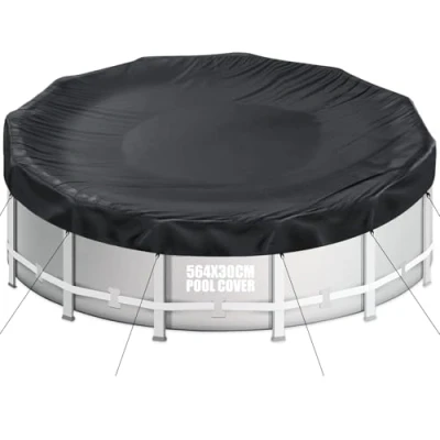 Abbildung von Aipwerer Poolabdeckung Rund für 500 550cm Pool Plane Ø564cm Sommer &amp; Winter Poolplane 420D Oxford Reißfest Abdeckplane INTEX BESTWAY Pools (Schwarz Zugband)