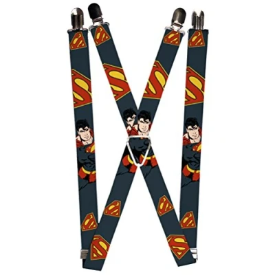 Abbildung von Buckle Down Herren Suspenders Superman Action Pose/Scattered Shield Navy/Gold Strumpfhalter, Mehrfarbig, Einheitsgröße