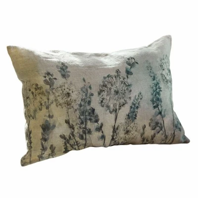 Abbildung von Loberon Kissenhülle Lusse, handgewebt, Zauberhaftes Aquarell Blumenmuster, Zeitlose Eleganz, Kissenbezug, Wohntextilien, Leinen, beige/blau