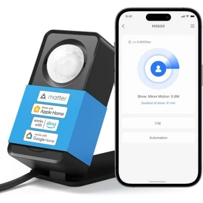 Abbildung von Meross Matter Präsenzmelder, Kein Hub Nötig, WLAN Bewegungsmelder Innen mit App Benachrichtigung für die Heimsicherheit, Smart Anwesenheitssensor Funktioniert Apple HomeKit, Alexa, Google Home