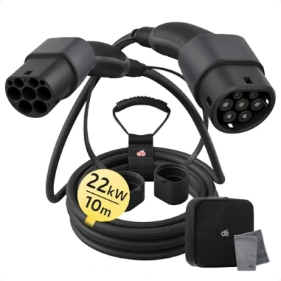 Abbildung von dé Typ 2 Ladekabel, 22kW Ladekabel Elektroauto Typ2[22kW, 3 Phase, 32A] 10m mit Tragetasche, Kompatibel Model 3, e UP, ID.3, Zoe, forTwo, Kona, Tron und andere EV, Elektroautos, PHEV