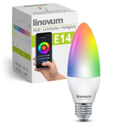 Abbildung von linovum LED Leuchtmittel Smarte E14 Kerze steuerbar via App &amp; Sprache Alexa Google RGBW, E14, RGB