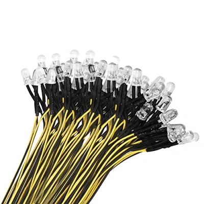 Abbildung von YIXISI 50 Stücke Vorverdrahtete LED, Dioden Licht, 12V Vorverdrahtetes 5mm LEDs, 20cm Gelb
