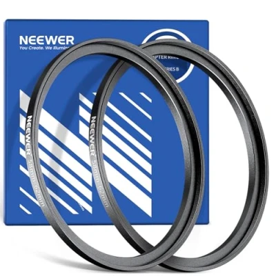 Abbildung von NEEWER 58 62mm Step Up Adapterring (2er Pack) mit Reinigungstuch, ultraschlanker Objektivfilter aus Aluminiumlegierung für 58mm Kameraobjektive zur Verwendung von Filtern