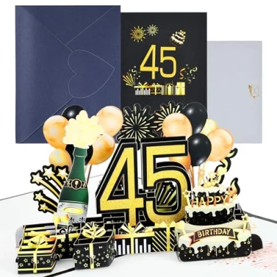 Abbildung von Joyoldelf Geburtstagskarte zum 45. Pop Up Grußkarten, 3D Karte Geburtstag Grußkarte, Geburtstagskarten mit Umschlag für Frauen Mütter Mädchen Männer Freunde Romantik Geschenk