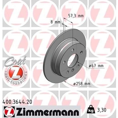Abbildung von ZIMMERMANN COAT Z 400.3644.20 Bremsscheibe 258 8 6/5 5 112 voll beschichtet MERCEDES BENZ: B Klasse, A Klasse