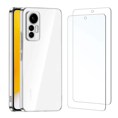 Abbildung von NEW&#039;C Hülle für Xiaomi 12 Lite Ultra Transparent Silikon Weiches TPU Gel und 2 x Panzer Schutz Glas Anti Scratch