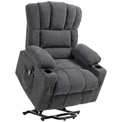 Abbildung von HOMCOM Massagesessel mit Liege , Heiz und Massagefunktion (Relaxsessel, 1 St., Fernsehsessel), Typ C USB Anschlüssen, Becherhalter, Dunkelgrau