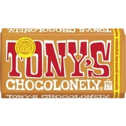 Abbildung von Tony&#039;s Chocolonely Vollmilchschokolade mit Karamel und Meersalz 90g Tafel